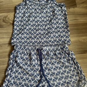 Como Sleeveless Blue and White Comfy Pajama Set With Elastic Waist Size M